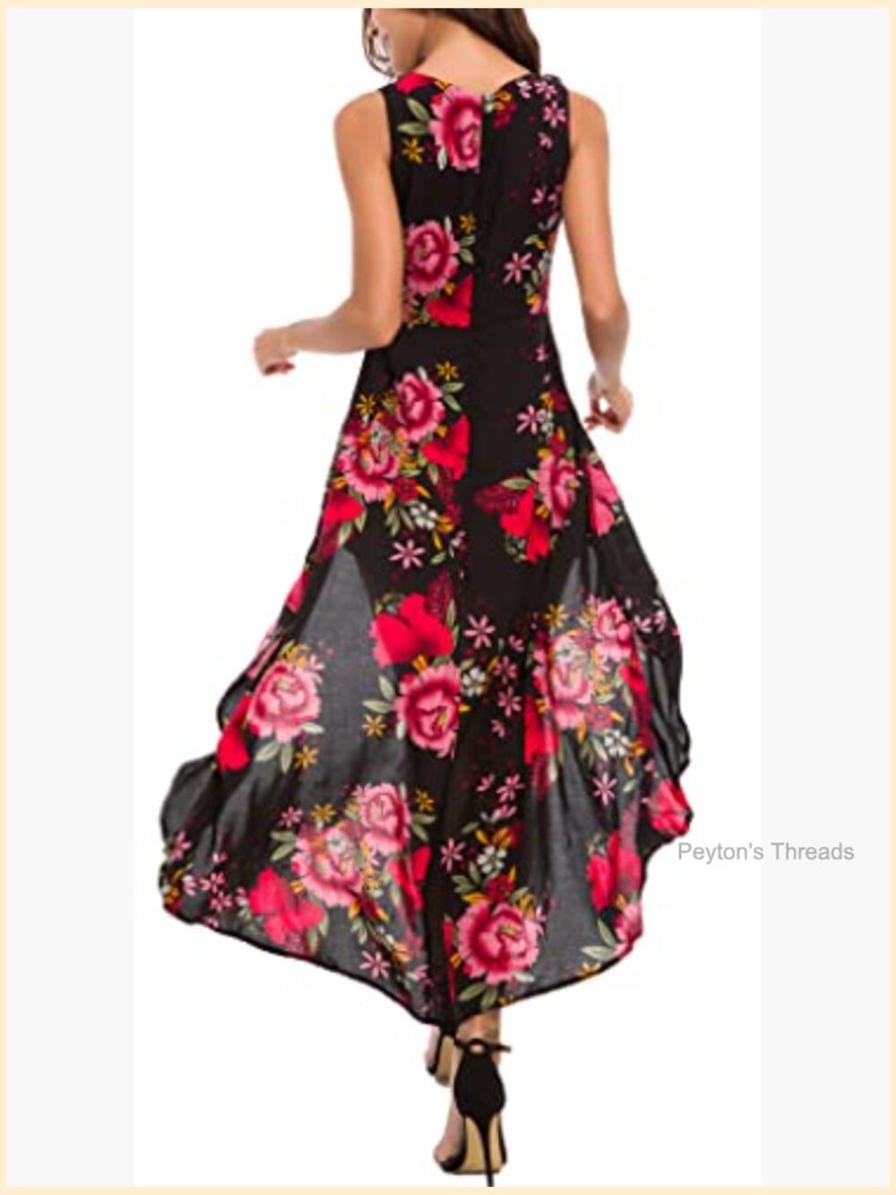 Sleeveless Scoop Neck Floral Rayon Party Split Maxi Romper Dress - Picture 5 of 7